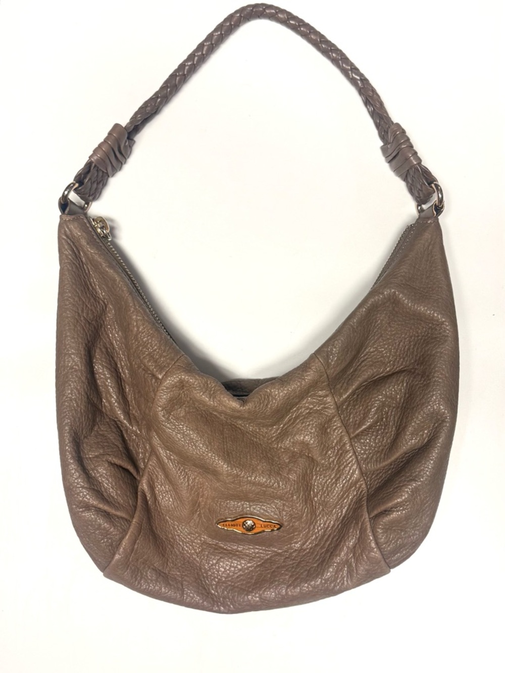 ELLIOTT LUCCA BUTTERY SOFT PEBBLED LEATHER BRAIDED HANDLE SHOULDER BAG LT BROWN